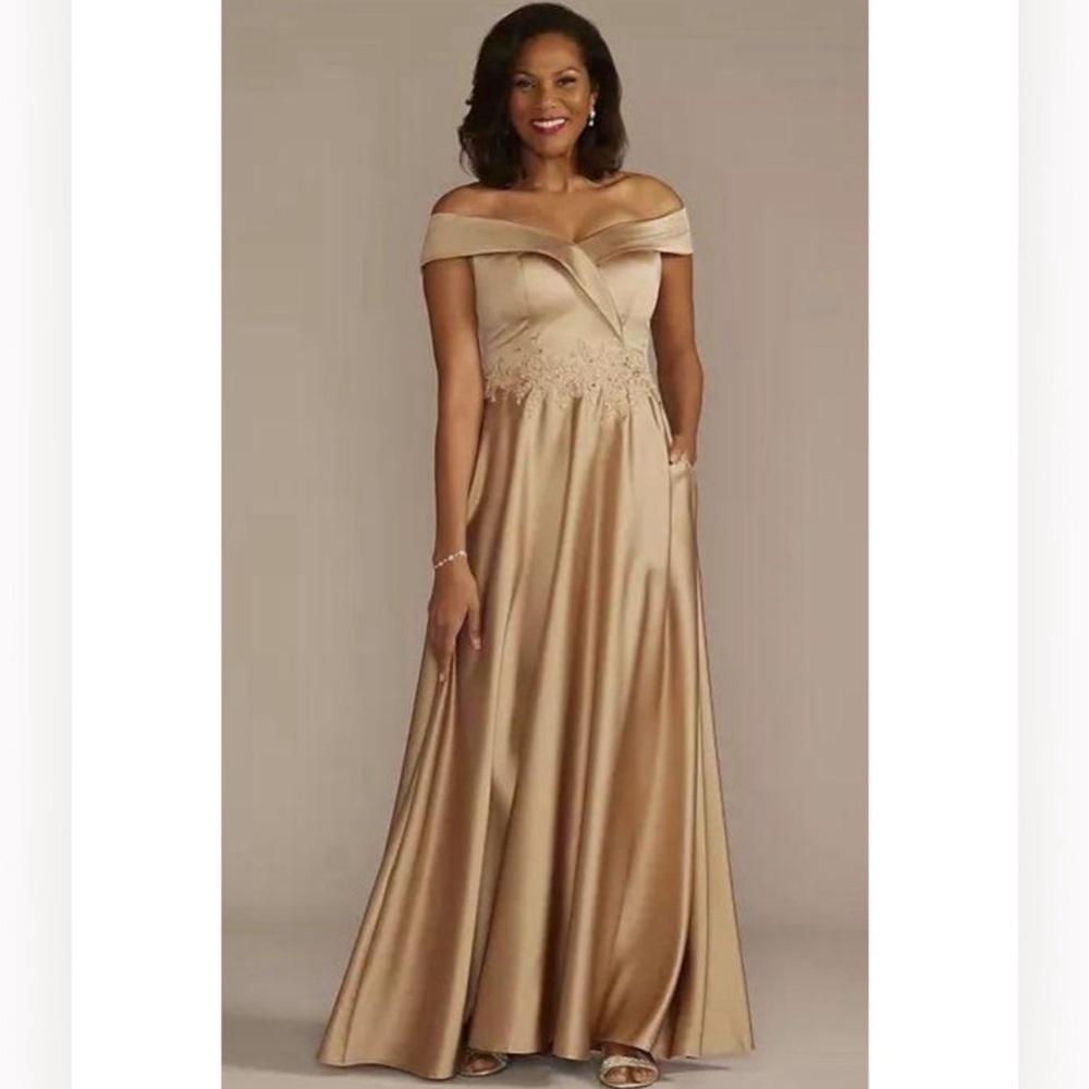 NWT David’s Bridal Oleg Cassini Gold Dress